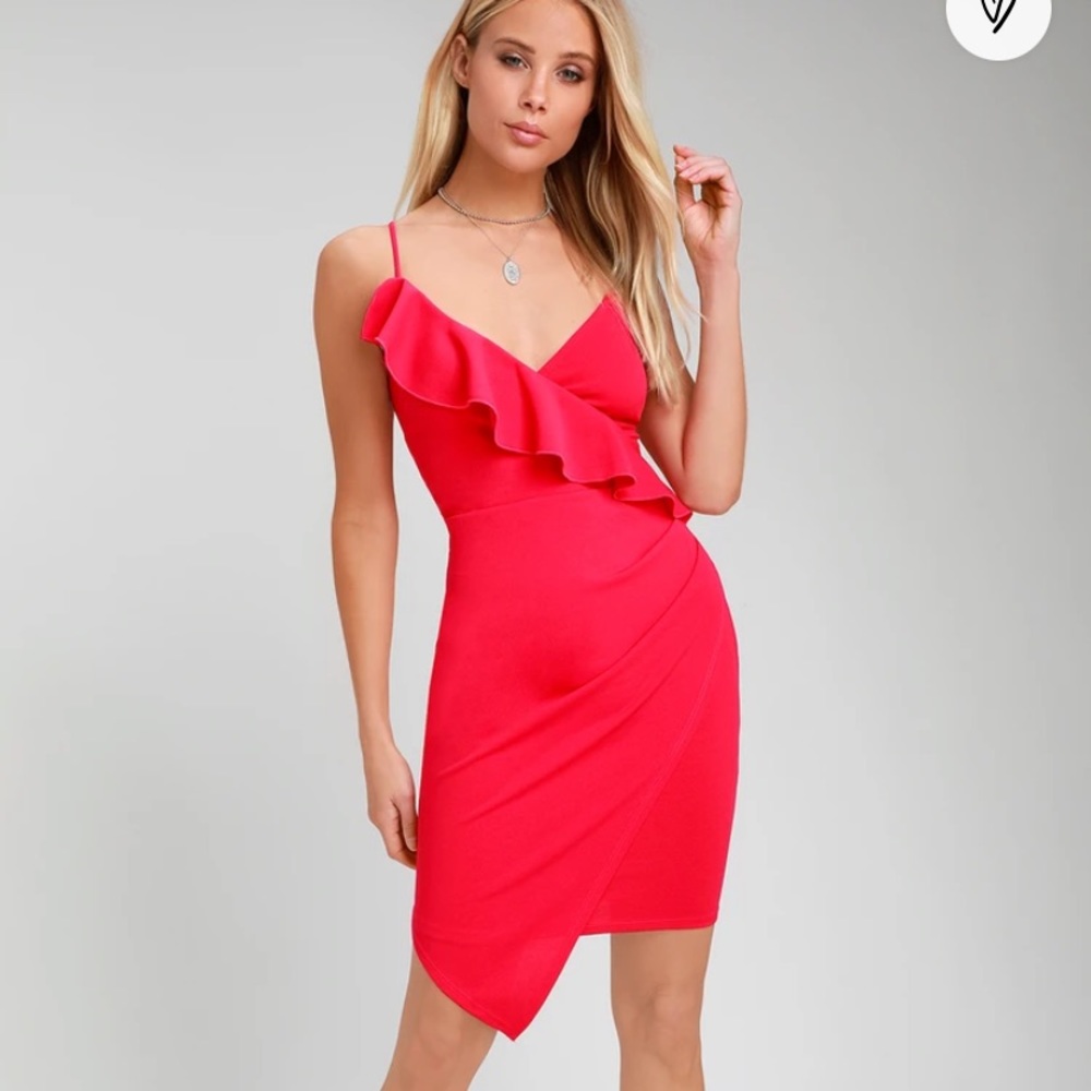 Lulus Pink Ruffled Asymmetrical Bodycon Dress